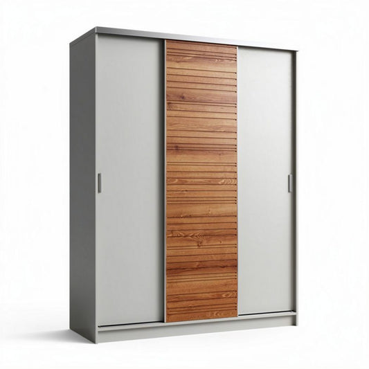 Kast met schuifdeuren van hout en grijs MDF 150 x 50 x 200cm