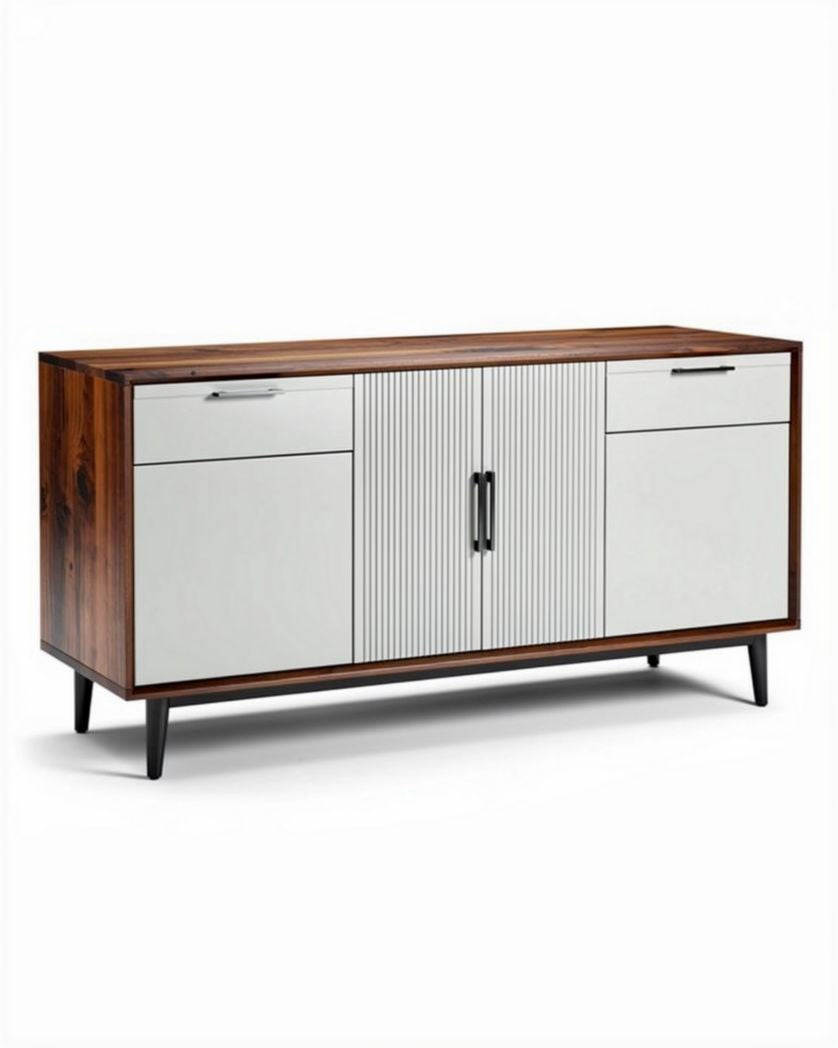 Dressoir van hout met witte deuren en metalen handgrepen 80 x 40 x 70cm