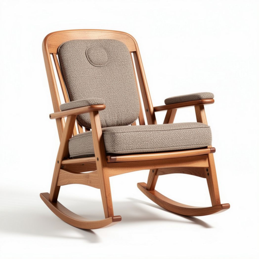 Schommelstoel van hout met comfortabele stof en kussen 80 x 60 x 100cm