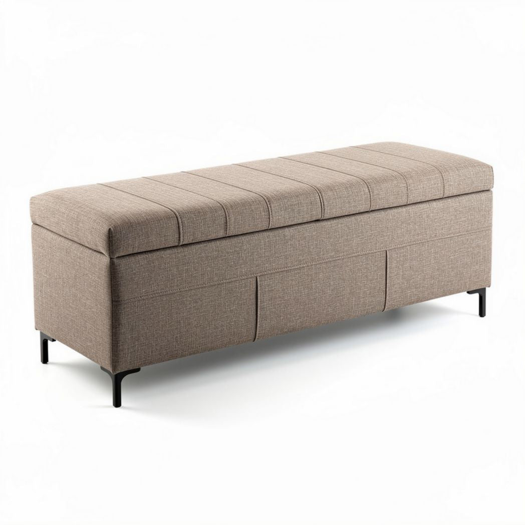 Opbergbench in lichtgrijs meubelstof 120 x 45 x 40cm met metalen poten