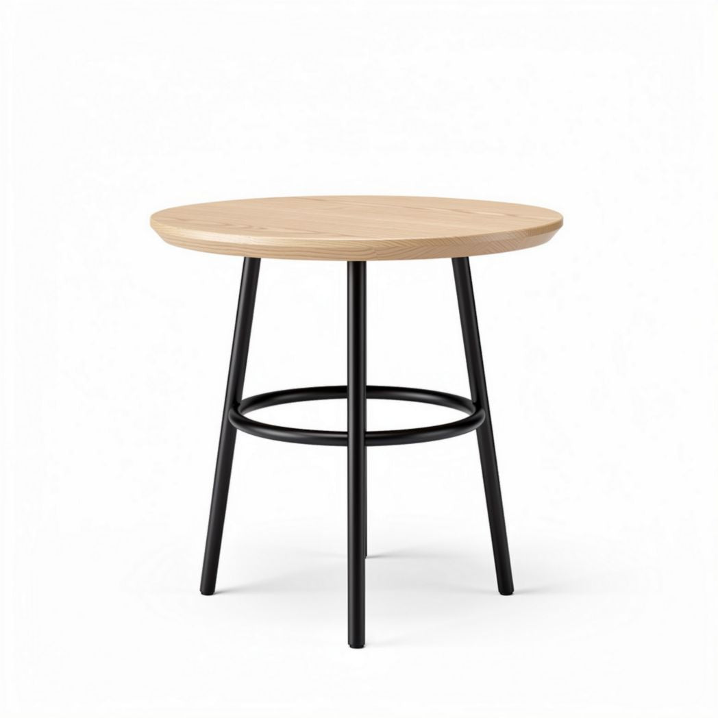 Houten bijzettafel rond met zwart metalen poten 60 x 60 x 75cm