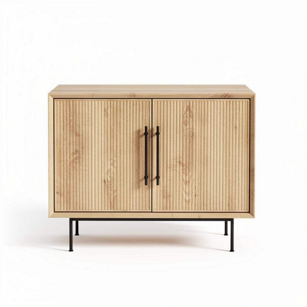 Houten kast met ribbelstructuur en twee deuren van 100 x 40 x 75cm