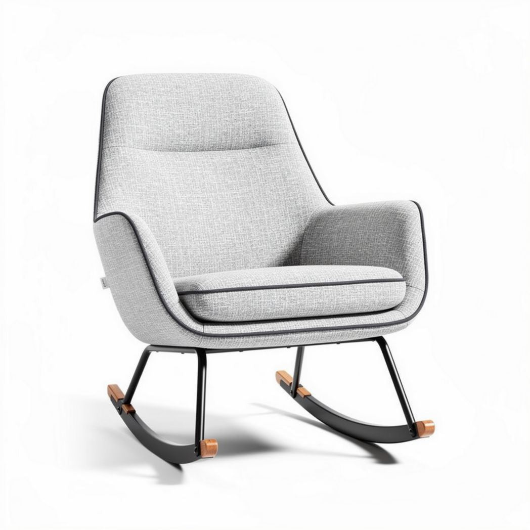 Schommeltstoel van stof in grijs met metalen onderstel 80 x 70 x 90cm