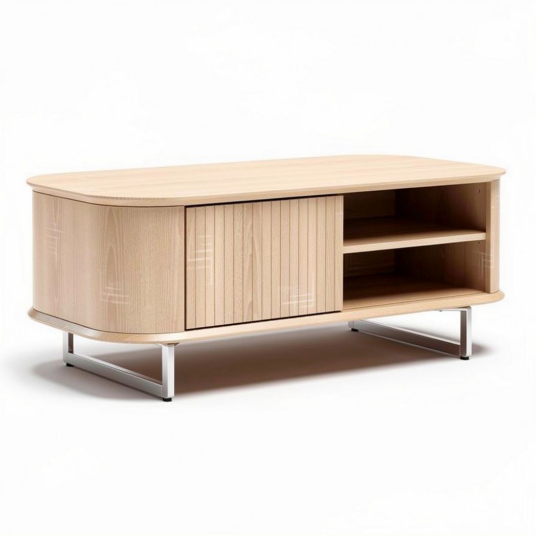 Lage houten tv kast met een afmeting van 120 x 50 x 40cm en metalen poten