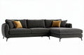 Hoekbank in donkergrijs stof met kussens van 250 x 90 x 85 cm